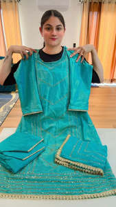 Punjabi Suits: Partywear hand work suit (Colour: firozi), Code: 244