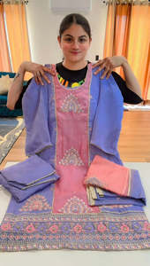 Partywear hand + tilla work suit (Colour: peach + powder blue), Code: 250