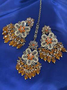 Earrings Collection: Polki earrings, Colour: Orange, (Code: X2)