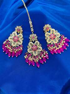 Polki earrings, Colour: Pink, (Code: X2)