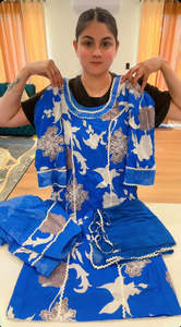 Casual Wear Punjabi Suits: Cotton Printed Boutique Stitched Suit, Colour: Light Blue, Code: 205