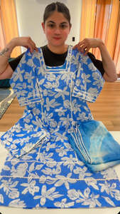 Casual Wear Punjabi Suits: Cotton Printed Boutique Stitched Suit, Colour: Powder Blue, Code: 203