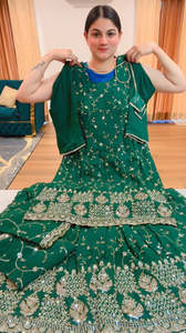 Punjabi Suits: Partywear fully hand work sharara suit (Colour: bottle green), Code: 214 - To pre order this PC , Contact us on WhatsApp