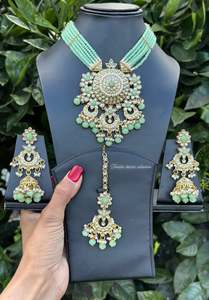 Mint colour choker / necklace set in Kundan ( statement PC )- n58