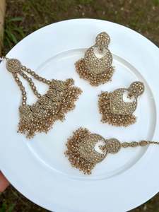 Golden earrings with tikka and passa - J23