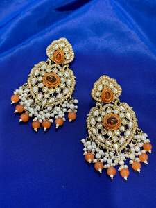 Kundan earrings, Colour: Orange, (Code: X10)