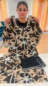 Casual Wear Punjabi Suits: Cotton Printed boutique stitched Suit, Colour: Black/Brown, Code: 195
