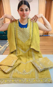 Partywear hand + tilla work suit (Colour: neon), Code: 210