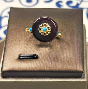 Amber | Red Disc | Gold-Toned Plated Adjustable Ring