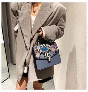 Bags: Embossed Snakeskin Vegan-Friendly Leather w Shimmer and Serpent Head Closure Crossbody Handbag