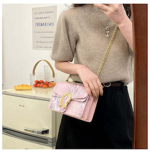 Embossed Snakeskin Vegan-Friendly Leather Shimmer w Tiger Head Closure Crossbody&hellip;