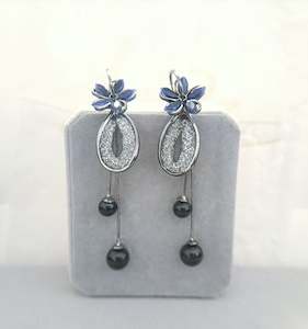 #069 Blue Premium Crystal & Gunmetal-Tone Dangle Earrings