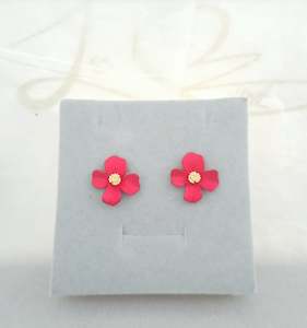 #036 Red Floral Stud Earrings