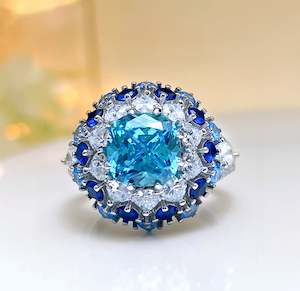 Prestige Jewellery Collection: Eternal Azure Luminescence: 3Carat Cubic Zirconia Ring, 18k White Gold