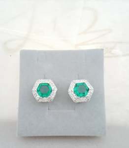 Premium Crystal Jewellery Collection: #045 Emerald Green Premium Crystal Hexagon Stud Earrings