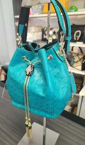 Leather Bags: Genuine Leather Embossing Ostrich Leather Pattern Bucket Bag