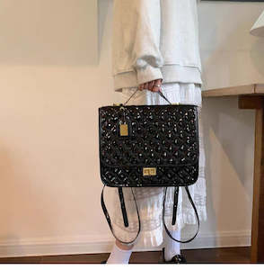 Synthetic Vegan Friendly Leather: Quilted Leather Square Versatile Backpack