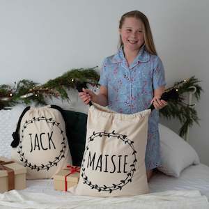 All: Large - Black Wreath Santa Sack