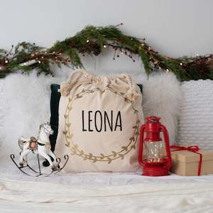 Large - Gold Wreath Santa Sack