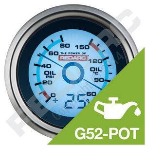 Oil pressure and oil temperature gauge with optional temperature disp G52-POT