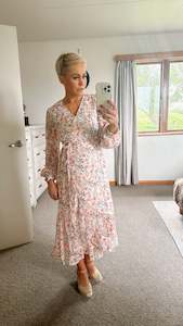 Dress: So InStyle chiffon floral print wrap dress