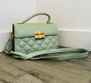 Bags: Green quilted flap square bag