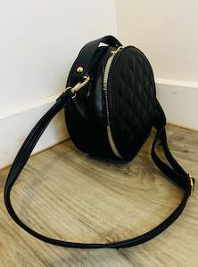 Bags: Black mini quilted circle bag