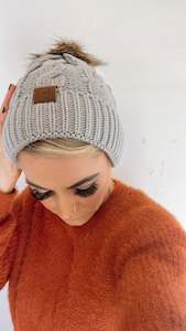 Scarves: Light grey pom pom beanie
