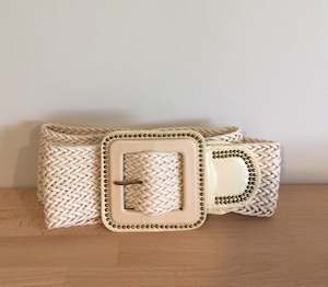 Belts: Square stud buckle weave belt white