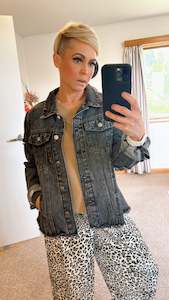 Vintage black raw hem denim jacket