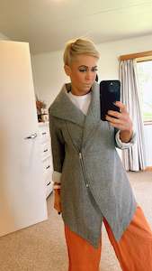 Coats Jackets: Marle grey waterfall collar zip front jacket