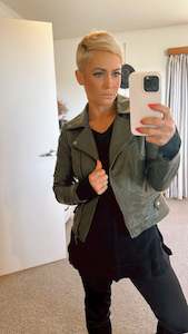 Coats Jackets: Refuge khaki pleat stud detail biker jacket