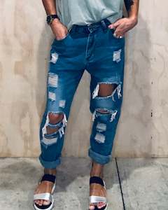 Jeans: Tassel rip MOM/BF jeans