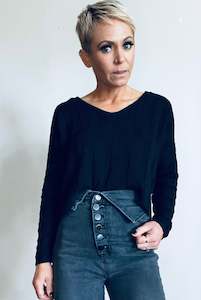 Jeans: Super high waist button turn over detail jeans