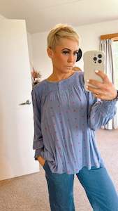 Sale Stuff: Zara print Henley shirring blouse