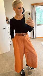 Work Bottoms Sale: Rust wide leg linen trouser