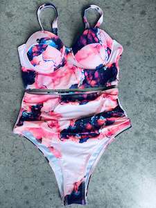 Swimwear: Marble print push up high waist two piece swimsuit