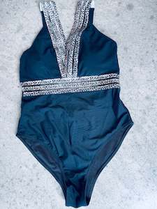 Swimwear: Leopard trim one piece swimsuit