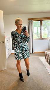 Rainy Day Sale: Leopard print green jumpsuit