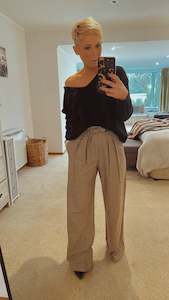 High waist pleat front plaid wide leg trousers