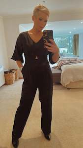 All Dresses Jumpsuits: Cut out flute sleeve V neck elegant jumpsuit