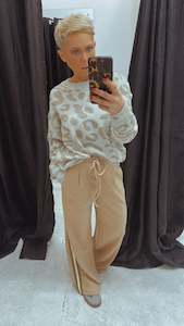 All Pants: Refuge side stripe wide leg trousers beige