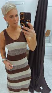 All Dresses Jumpsuits: Pink Diamond chunky stripe knit singlet dress