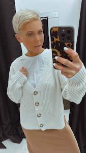 Pink Diamond chunky knit button through cardigan