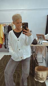 Coats Jackets: Refuge white multi marle knit cardi