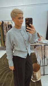 Cable knit grey big button cardigan