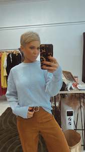 Knit Jumper Sale: Crew neck pale blue soft knit jumper