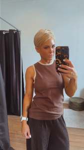 Tops: So Instyle Contrast binding knit singlet brown