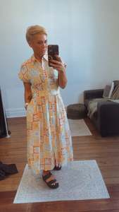 So Instyle Patch print lace line button midi dress