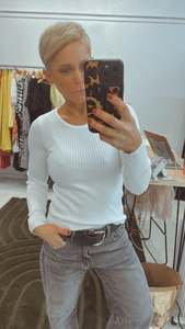 Knit Jumper Sale: Refuge ribbed knit scoop neck soft top white